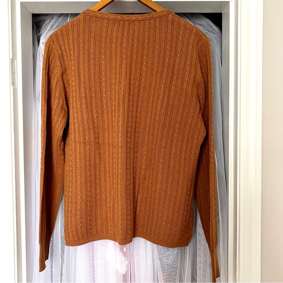 Spanner Long Sleeve Cable Knit V-Neck Pullover Sweater - Light Brown - Picture 9 of 9